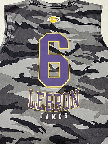 Boys Los Angeles Lakers Lebron James Gray Camo Pattern Sleeveless Shirt L 14-16 - Picture 7 of 9
