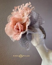 Gray Kentucky Derby Fascinator Pink Rose Hatinator Royal Ascot Hat Easter Hat