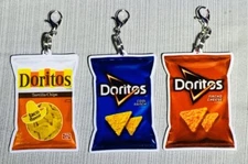 3 Pc Acrylic Doritos Tortilla Chips Bag Zipper Pulls & Keychain Add On Clips!!