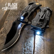 Army Spring Assisted Tactical Rescue Folding Pocket Knife with LED Flashlight