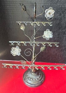 Metal Jewelry  Earring Holder Flower Display Stand 24 Hole 13.5"x9.5"