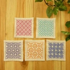 Japan Embroidery  SASHIKO KIT COASTER FUJIHISA with tread & needle 5pcs White