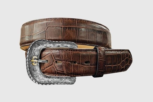 STETSON ITALIAN LEATHER CROCODILE EMBOSSED BELT - Picture 3 of 6