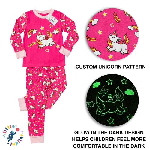 Little Jupiter Girl Pajamas with Glow in The Dark - Unicorn - Pink - Picture 2 of 7
