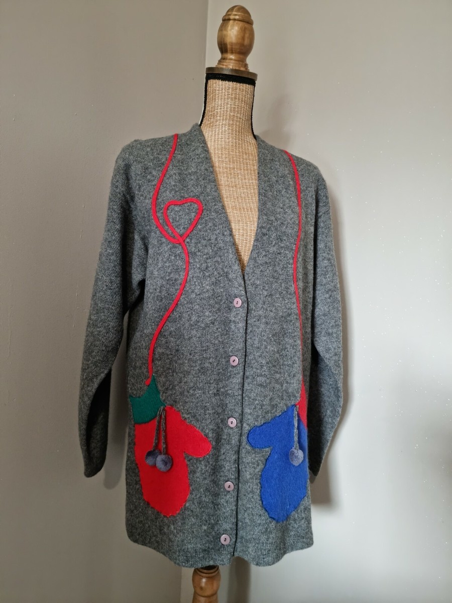 Gilet Vintage FRAPP Pour Femme - 90% Laine, Poches Moufles, Style Années 80-90 - Taille 40/42