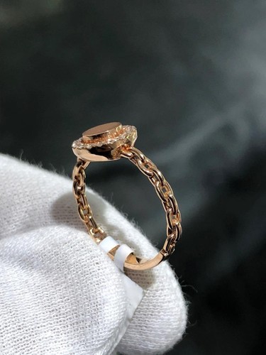 14k Rose Gold & Diamonds 0.36ct tw Round Cut Halo Link Band Ring Size 7 Gift - Picture 5 of 12