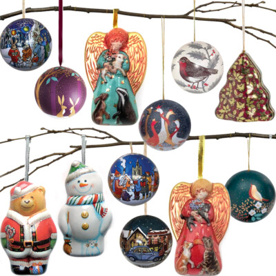 WEIHNACHTSKUGEL BLECHDOSE HÄNGEND Haus Baum Metall Deko Ornament Kinder Geschenk