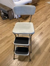 Vintage Cosco Cream Fold Out Step Stool Farmhouse Metal Retro MCM Chair