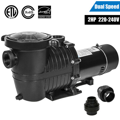 #ad 2 Speed 2HP High Flo INGROUND Swimming POOL PUMP Strainer Energy Saving 220 240V