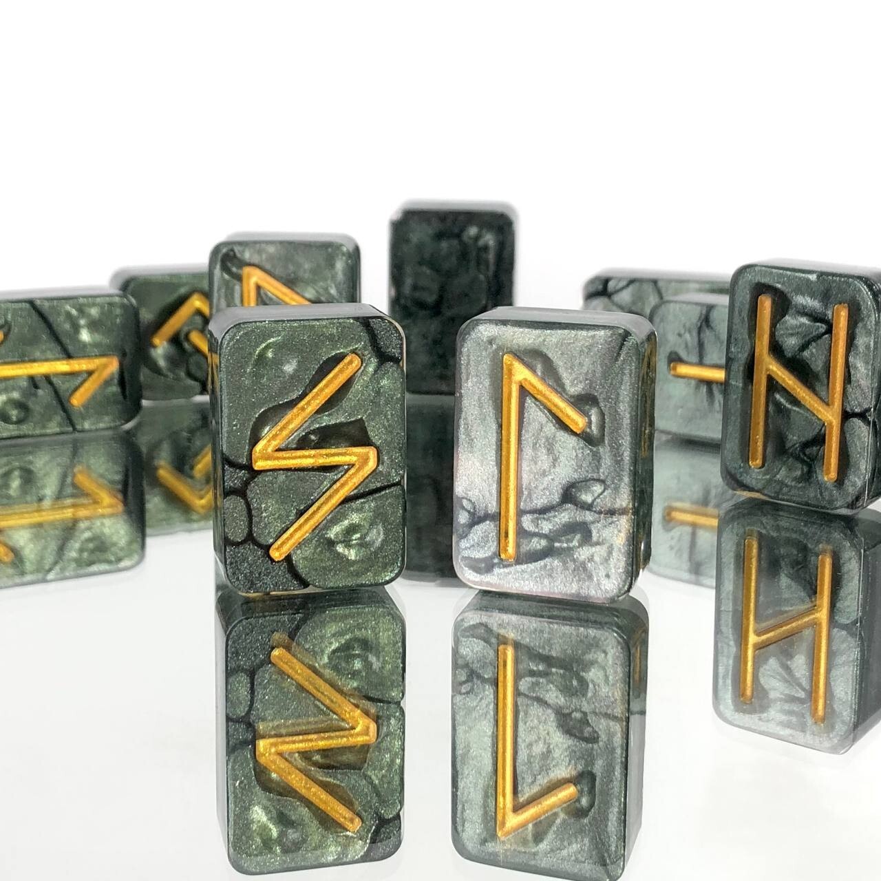 Epoxy Resin RUNES with Case, Rune Set, Green Runes, Unique Viking Norse ...