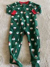 Carters Boys Green Red Santa Reindeer Fleece Long Sleeve Pajamas 18 Months