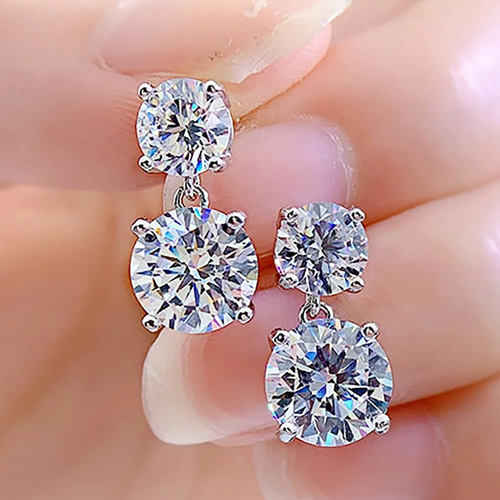 Moissanite Women's Drop & Dongle Earrings 2.4Ct Round Cut 14K White Gold Plated - Picture 4 of 6