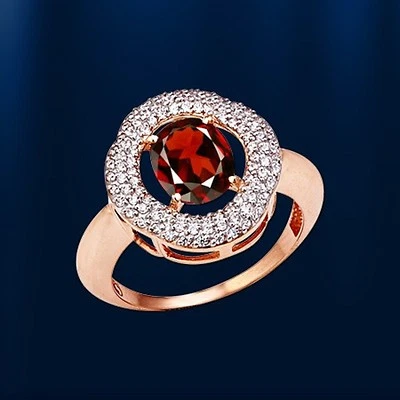 Russisches Gold Rose Rotgold 585 RING mit ovalem Granat und CZ Neu Glänzend - Bild 1 von 3