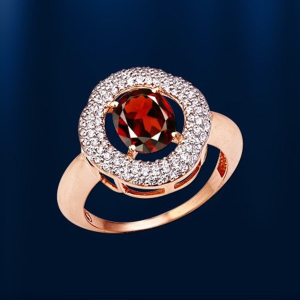 Russisches Gold Rose Rotgold 585 Ring Mit Ovalem Granat Und Cz Neu GläNzend-image