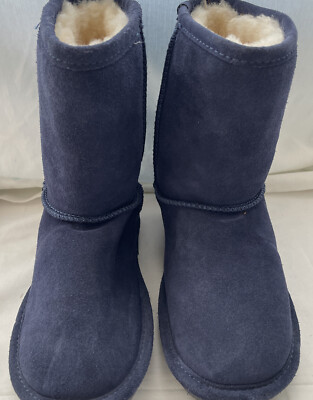 BEARPAW Boots Suede Sheepskin Navy Blue Size
