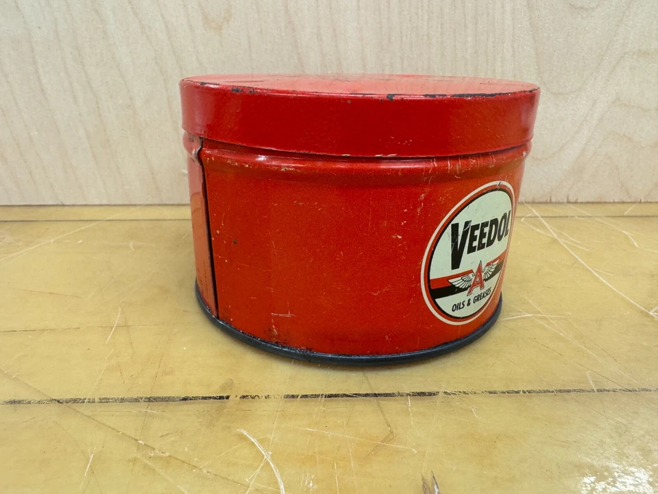 ¡LUBRICANTES PARA ENGRANAJES Y CHASIS VEEDOL DE COLECCIÓN LATA DE GRASA DE 1 LB! TIDE WATER OIL CO. Foto 4 de 4