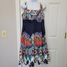 Nine West Floral Sleeveless Lined A Line Dress Back Zip Blue Colorful Size 8