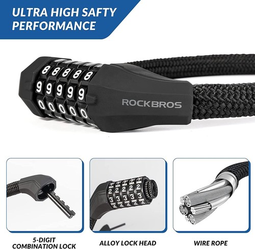 ROCKBROS Fahrradschloss 180mm/13.7mm Kabelschloss mit Hohe Sicherheit 5-Stellig - Bild 5 von 7