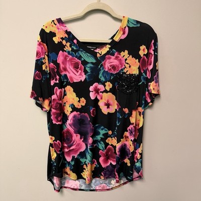 Heimish U.S.A. Floral Lagenlook Maximalist Dopamine Dressing Boho Sequin 3XL Top