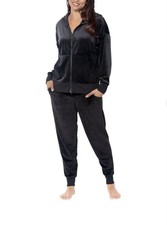 Felina Velour Women's Medium Hoodie Jogger Set Black Polyester NWT