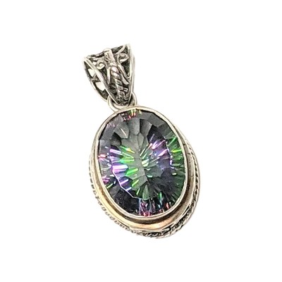 22,8 kt Quantenschliff Zargenfassung mystischer Topas Sterlingsilber filigran Anhänger 1,5''