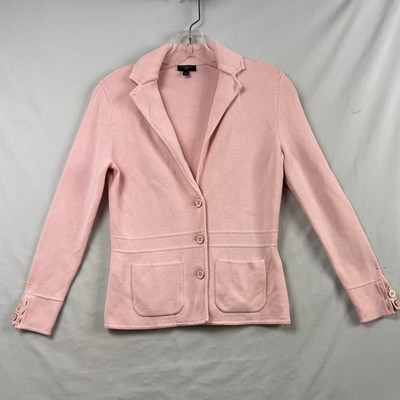 Talots Knit Blazer Women Petite P Pink Button Front Patch Pockets Cotton Blend