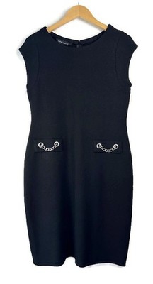 Ming Wang Chain Detail Sheath Dress Black Knit Women's Size Small Cap Sleeve
