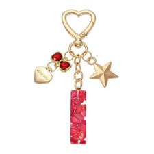 Cute Initial Letter Keychain, Letter-I Keychains for Women Girls Bling Red