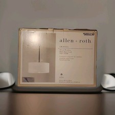 Allen & Roth Graysea Drum Pendant Light-Matte BLK Finish Fabric Shade🔥🔥