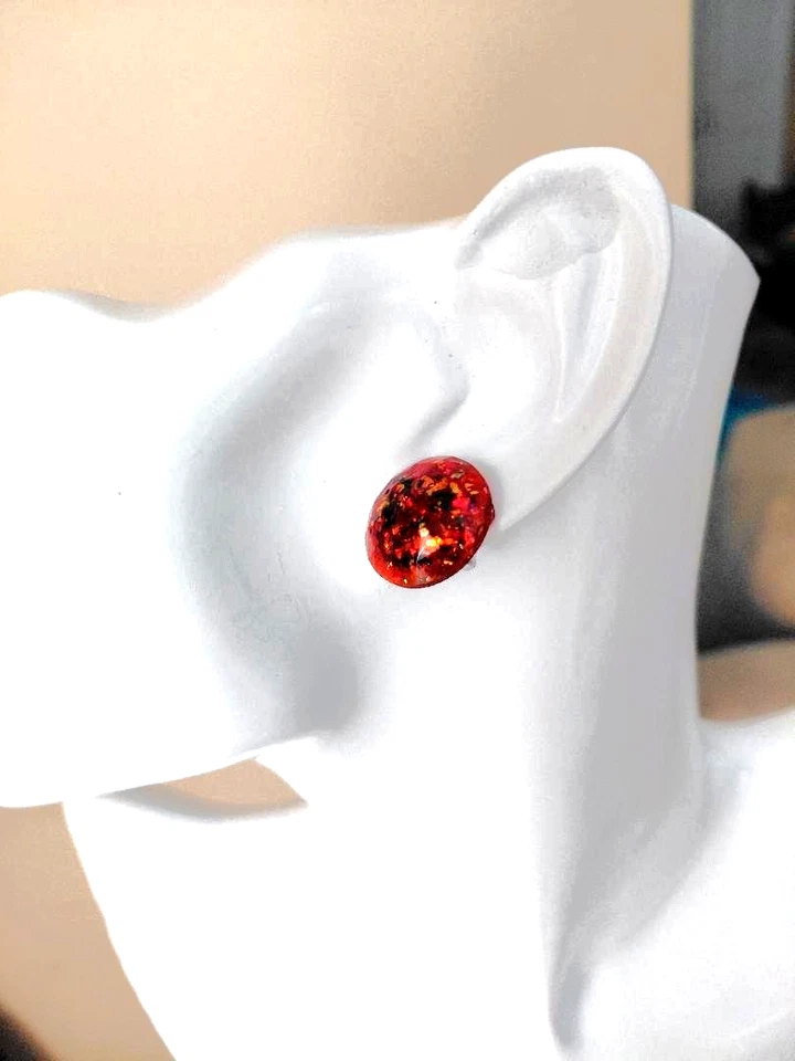 Pendientes de ópalo ópalos de fuego facetados mexicanos de 17 mm en acero inoxidable Foto 3 de 4