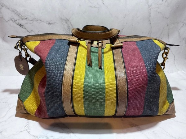 GUCCI Yellow Stripe Boston Bag Authentic Leather Travel Tote Rare