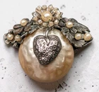 Miriam Haskell Faux Pearl Seed Bead Silver Tone Strawberry Flower Floral Brooch