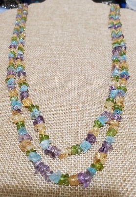 2 VINTAGE MULTI EDELSTEIN CHIP HALSKETTEN, 29''/30'', AMETHYST/TOPAS/CITRIN/PERIDOT