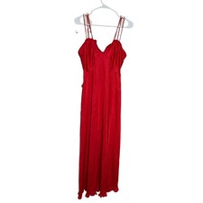 Vassarette Vintage Red Satin Nightgown Ruffle Hem Spaghetti Strap Romantic Small
