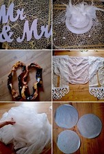 💍 XXL WEDDING DECORATIONS SET White Mr & Mrs, Bridal Hat, ORGANZA, Photo Frame, Table Tops