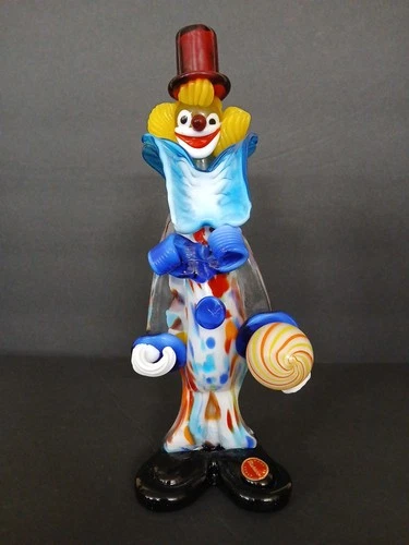 Venetian Murano Hand Blown Art Glass Circus Clown Figurine Sculpture, Italy