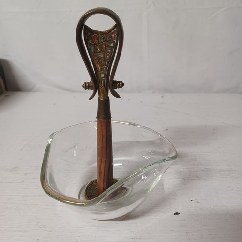 Vtg Judaica Brass Enamel Sculpted Glass Bowl Isreal Religious - Picture 1 of 10