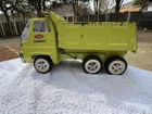 Vintage Tonka Hydraulic Dump Truck Lime Green Pressed Steel 1970's Dual Axle