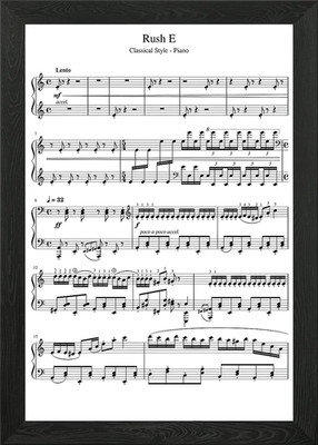 Piano Sheet Music - Rush E Framed Wall Art Poster Canvas Print Picture