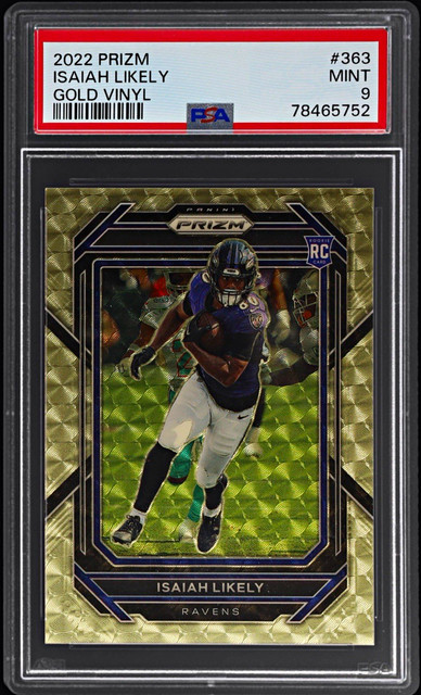 2022 Panini Prizm Isaiah Likely Gold Vinyl /10 RC #363 Ravens PSA 9