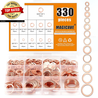 #ad 330 Pcs Copper Washers Assortment Kit – 12 Sizes Flat Sealing Crush Washers M5 $13.90