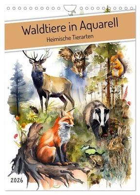 CALVENDO, CALVENDO Waldtiere in Aquarell - Heimische Tierarten (Wandkalender 2026 DIN A4 hoch), CAL