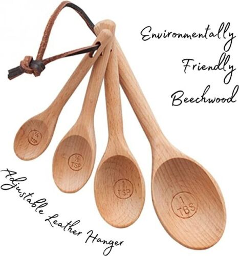 Luxe Beechwood Wooden Measuring Spoons Set of Four 4 - Great Gift FREE Shipping! - Picture 1 of 8