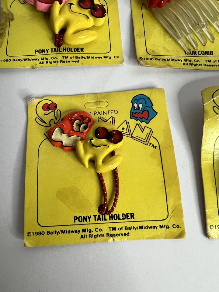 Винтаж 1980-е Pac-Man Ghost Волосы Заколка Пони Хвост Лот из 7 Редких Повреждений Читать - Изображение 2 из 4