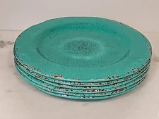 6 Pier 1 CARMELO NWT Dinner Plates Turquoise Aqua Melamine Crackle Finish