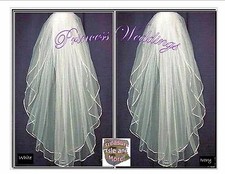205- Beautiful White Ivory 2T Bridal Veil Elbow Length Curling Satin Edge w Comb