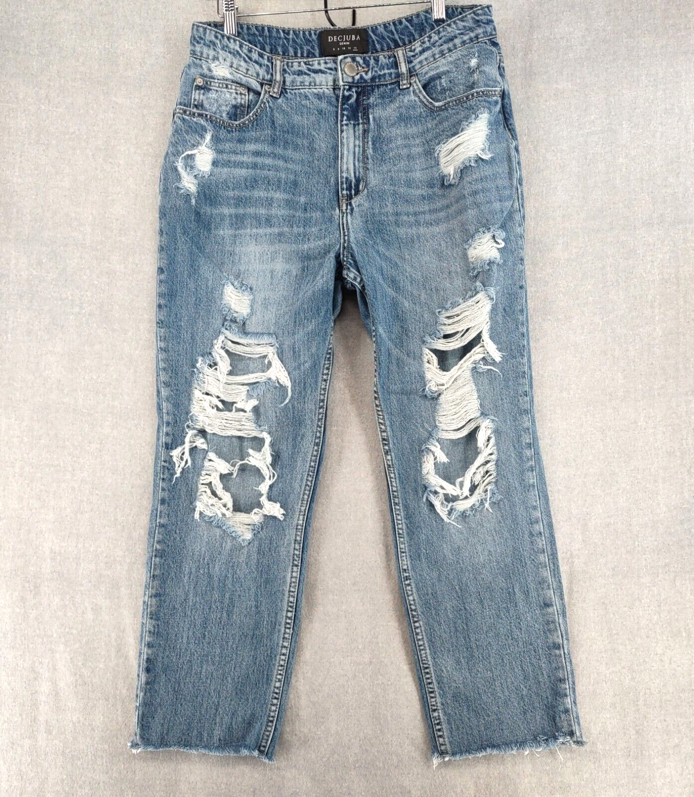 Decjuba Jeans Womens 14 Blue Boho High Rise Ripped Destressed Denim Straight