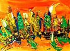 NEW YORK IMPRESSIONIST  ORIGINAL OIL  PAINTING -ABSTRACT ART UG70 5