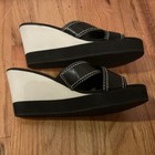 Women's Tommy Bahama Leather Wedge Sandal Mule Slip On 3.25" Heel Black White 7B — photo 7