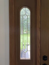 (2) SIDELITE ARCHED GLASS  GOLD LEADED ART DECO FRONT DOOR WINDOW 8”x36” 10”x38”